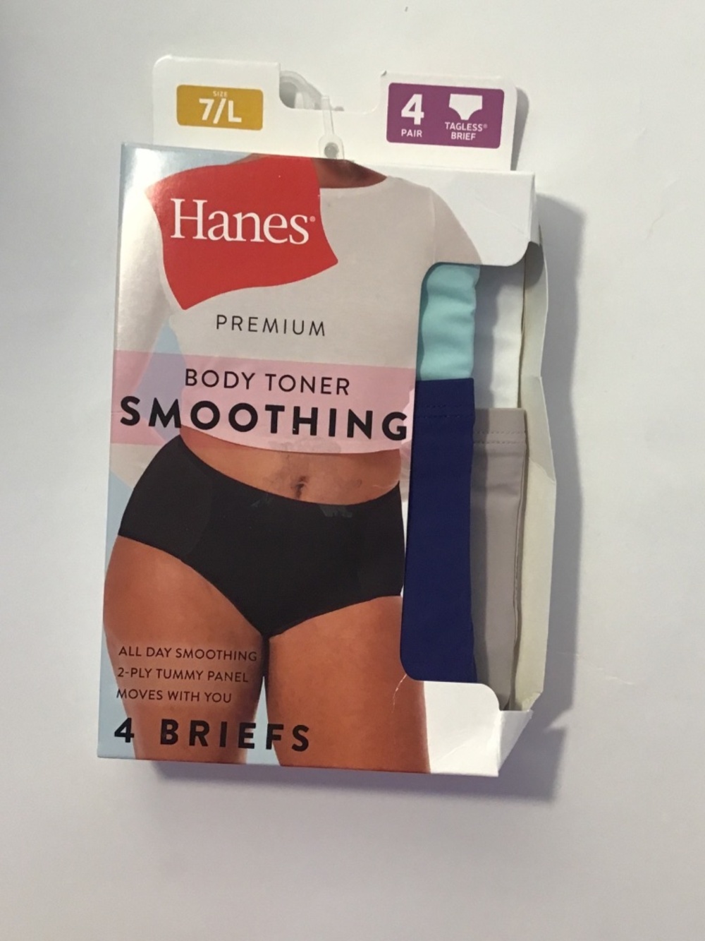 Hanes Premium 4 Pack Body Toner Smoothing Briefs Size 7/L (damaged box)